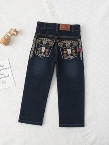 Cross Kids Pants With Embroidery In Back Doors - Dark Wash - View 2