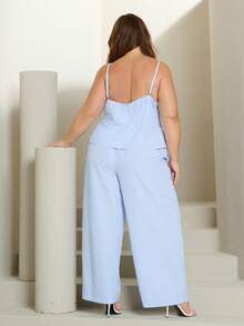 Lele Munniz Sexy Striped V-Neck Camisole & Wide Leg Pants Set, Summer Outfits For Women Elegant - Multicolor - View 2
