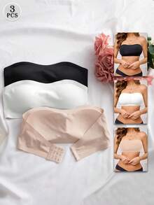 SHEIN 優雅舒適女款無縫抹胸內衣 3 件組 - 彩色 - 查看 1