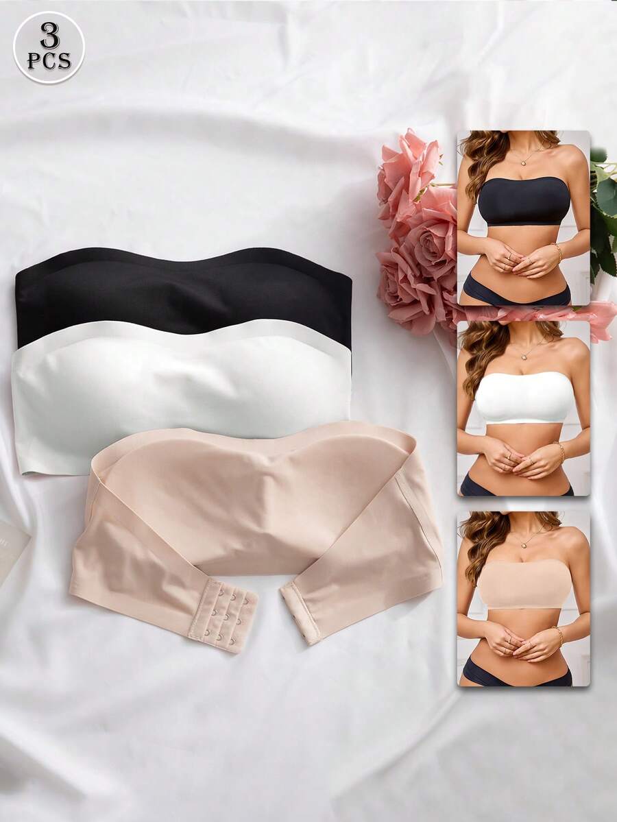 SHEIN 優雅舒適女款無縫抹胸內衣 3 件組 - 彩色 - 查看 1