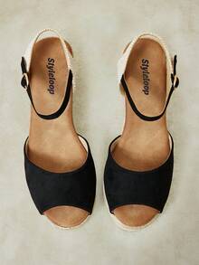 Styleloop Women's Wedge Heel Platform Sandals - Black - View 3