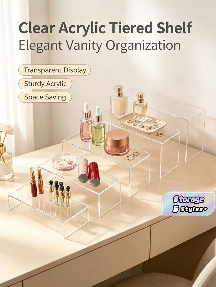 3/4/5-Piece Acrylic Display Stand Set, Clear Organizer For Collectibles, Desserts, Figurines, Cupcake & Candy Sticks, Rectangular Layered Desktop Shelf For Home, Kitchen, Office, Dorm Storage & Decoration - transparent color - View 1