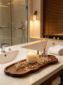 1pc Natural Wood Multipurpose Tray For Cosmetic Lipstick Perfume Bathroom Storage Living Room Dining Table Home Hotel Decor Christmas Gift Idea Must Haves - brown - View 2