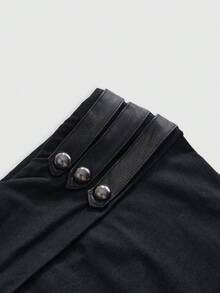 ROMWE Grunge Punk Celana Panjang Sedang Wanita Warna Polos untuk Pakaian Sehari-hari - Hitam - View 3