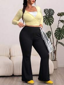 Solflare Pantalones acampanados de talla grande, casuales, versátiles y de unicolor - Negro - Ver 5