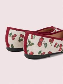 CUCCOO DOLLMOD Women's Shoes, Cherry Print, Casual Flats With Bows, Ballet Shoes Fall Shoes - Burgundy 1 - View 6