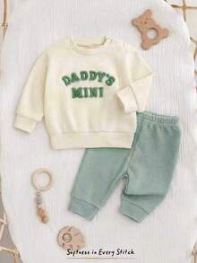 Cozy Pixies 新生兒可愛套裝 字母刺繡 DADDY'S MINI 休閒日常穿搭 秋冬款 - 薄荷綠 - 查看 5