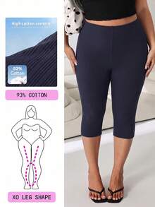 Solflare Plus Size Solid Color Fitted Casual Capris - Navy Blue - View 1