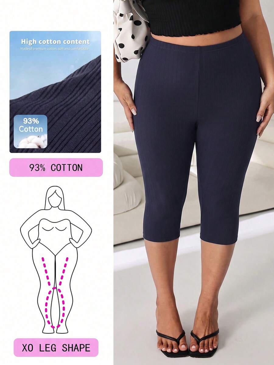 Solflare Plus Size Solid Color Fitted Casual Capris - Navy Blue - View 1