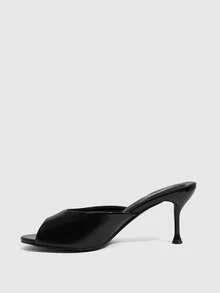 CUCCOO SZL Women's High-Heeled Mules Shoes, Round-Toed Open-Toed High Heels, Slip-On Heelless Mules Sandals, Commuting, Dress Shoes - Black - View 4