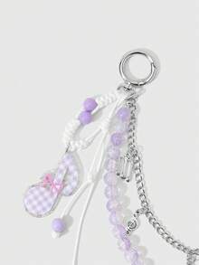 ROMWE Anime 1 Fashion Temperament Simple Purple Gradient Fine Beads Double Chain Simulation Tape Fine Flash Bow Note Braided Lace-Up DIY Keychain Bag Pendant - Purple - View 8