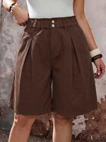 SHEIN EMERY ROSE CURVE 大尺碼休閒牛仔短褲 度假牛仔短褲 Jorts - 棕色 - 查看 3