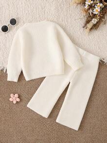 SHEIN Cute Sweet 3D Colorful Floral Embroidered Round Neck Regular Shoulder Baby Sweater Set Autumn Fall Pullover - Multicolor - View 3