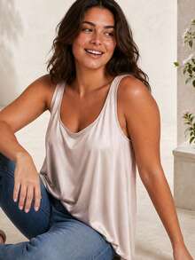 ELLERISSA Plus Size Apricot Satin Low Scoop Cami Top - Apricot - View 5