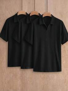Manfinity VCAY 3件組男士極簡冰絲觸感短袖 Polo 衫，夏季款 - 黑色 - 查看 7