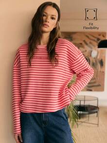 Nöista Long Sleeve Graphic T-Shirt With Front Print, Fall Casual Streetwear, Back To School, Weekend, Everyday Comfort - Dusty Pink - View 3