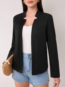 SHEIN 女款開襟長袖外套 - 黑色 - 查看 3