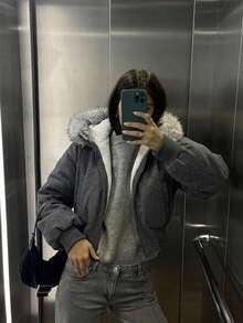 DAZY Women's Korean Style Casual Long Sleeve Padded Coat - Grey - View 2