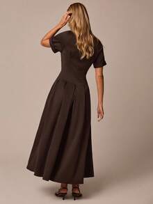 COSMINA Women's Casual Elegant Cinched Waist Deep Blue Commuter Dress - Brown - View 2