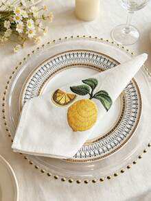Cirelle 1/2/4 Pcs Embroidered Cloth Napkins, Beige Dinner Napkins With Yellow Lemon Pattern, Reusable Washable Table Napkins For Dining Room, Party & Wedding Decor - Multicolor - View 9