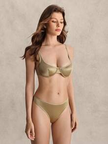 EverLounge 2pcs/Set Women Solid Color Wire Lingerie Bra & Panties Set - Yellow - View 4
