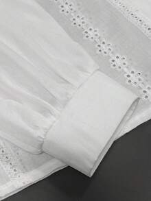 Louniche 女款優雅刺繡鏤空紋理提花休閒通勤襯衫，春/秋季 - 白色 - 查看 10