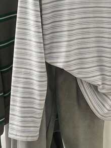 SHEIN EZwear 女款條紋拼接色塊休閒百搭日常長袖T恤 - 彩色 - 查看 11