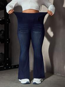 Flexra Plus Size Women's Casual Cowboy Versatile Washed Denim Jeans Navy Blue Summer Formal - Dark Wash - View 4