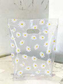 100pcs White Daisy Pattern Plastic Shopping Bags, High-End Shopping & Retail Bags With Embossed Handle Design, Suitable For White Daisy, White Daisy Etc. Thank You Gifts (With Thank You Tags/Signatures), Reusable White Daisy Pattern Shopping Bags - transparent - View 8