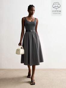 ATUI Studio Women's Summer Elegant Commute Solid Color Sleeveless Dress - Grey - View 4