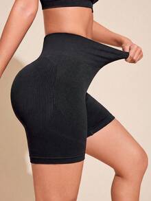 SHEIN Women's Solid Color Casual Versatile Daily Travel Sports Shorts - Black - View 4