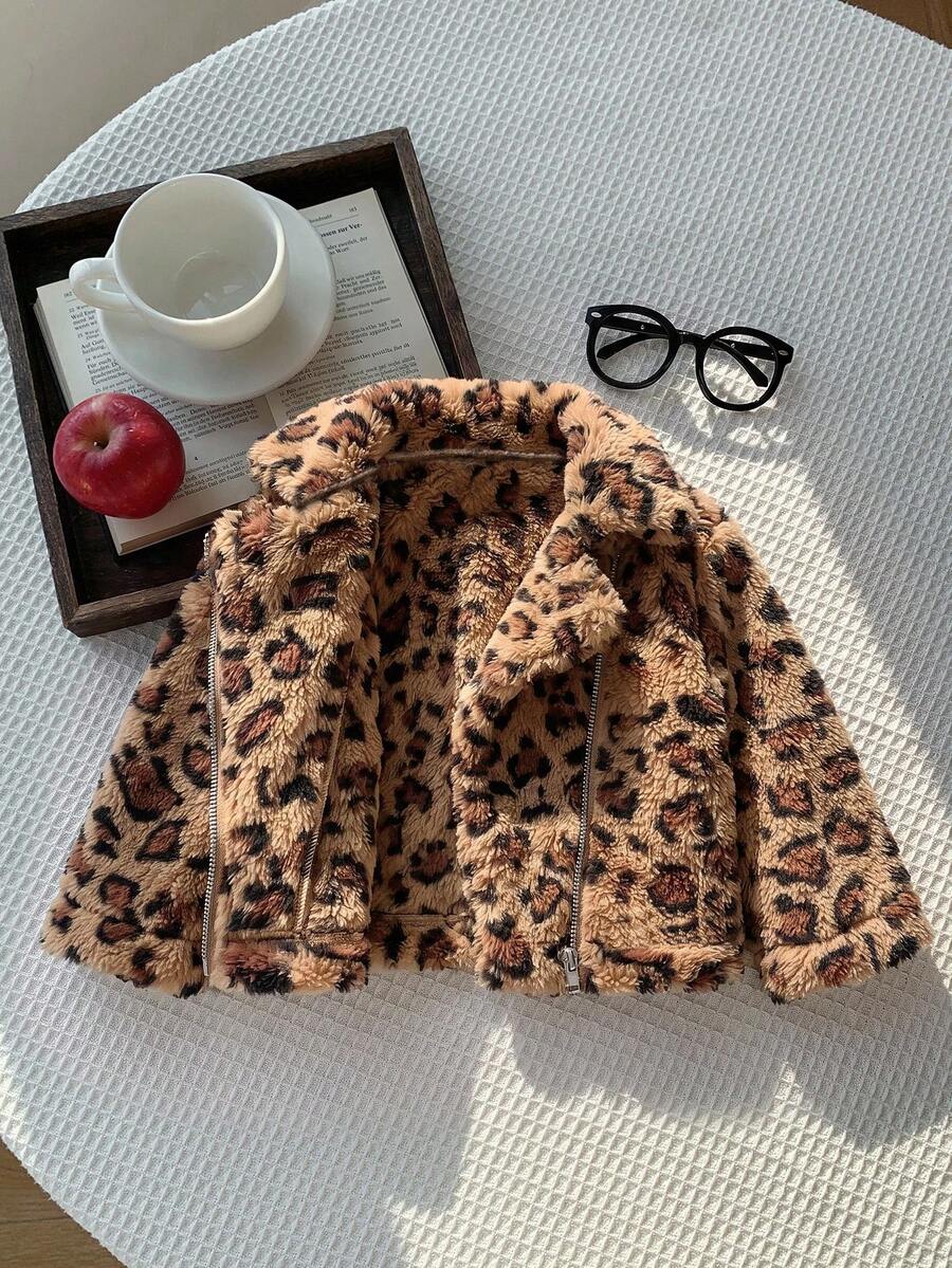 SHEIN 女嬰秋冬可愛百搭拼色保暖內裡人造毛皮外套 - 彩色 - 查看 1