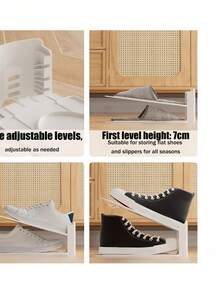 3-1 Pc Adjustable Size Plastic Double-Layer Space-Saving No-Installation Shoe Rack Storage Rack For Home Entryway Dormitory, Fits Sneakers Boots Footwear, Organization Space Saver - View 6