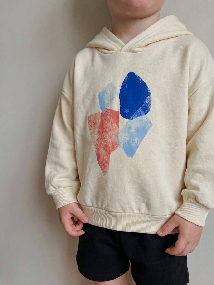 THE HAPPY LOOK Young Girl Geometric Pattern Beige Oversized Sweatshirt, Basic Casual Style - Apricot - View 1