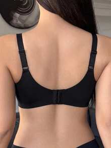 DAZY Solid Color Seamless Wavy Edge Adjustable Strap Padded Push-Up Bra For Women - Black - View 2