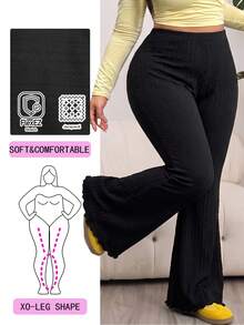 Solflare Pantalones acampanados de talla grande, casuales, versátiles y de unicolor - Negro - Ver 1