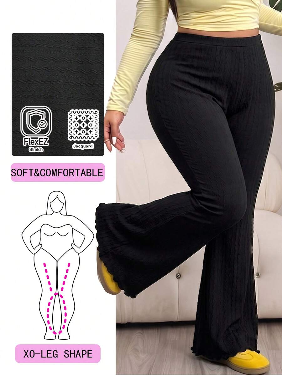 Solflare Pantalones acampanados de talla grande, casuales, versátiles y de unicolor - Negro - Ver 1
