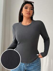 SHEIN EZwear 3 件/套大码女式天鹅绒保暖修身长袖 T 恤，多色保暖 - 彩色 - 查看 4