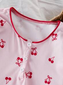 Tween Girl Cherry Print Top And Pants Loungewear - Pink - View 8