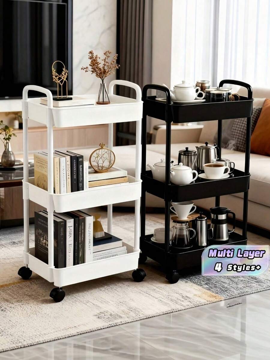 1pc Rolling Bathroom Storage Rack, Multi-Layer Mobile Snack Storage Shelf, Floor To Ceiling, Suitable For Kitchen And Bathroom, Perfect For Holiday Parties, Back To School, Thanksgiving, Valentine's Day And More