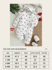SHEIN Baby Girl Casual Cute Cherry Print Knit Romper With Headband - Multicolor - View 7