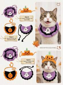 PETSIN 1 Buah Topi dan Syal Leher Rajut Halloween untuk Hewan Peliharaan, Dekorasi Hantu Menyeramkan untuk Kucing & Anjing - MultiWarna - View 2