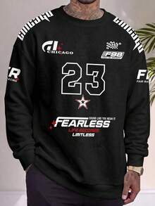 Sport MetroGents Dark Racing Graphic Crew Neck Sweatshirt For Men, Shoulder Sleeve Racing Letter Splicing Design, Soft Breathable Fabric, Relaxed Fit Daily Streetwear - Multicolor - View 3