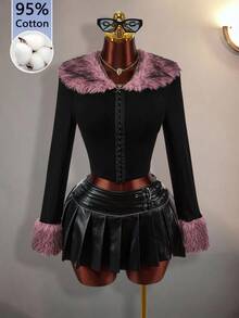 Amplova Lady's Halloween Y2K Style Pink Collar Design High-Waisted Sexy Jacket, Suitable For Parties And Gatherings. - Black - View 3