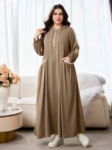 Al Najma Plus Size Women's Hooded Arabian Dress - Khaki - View 3