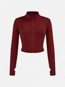 SHEIN Girlism NovaGlow 青少年女孩運動休閒日常針織素色開襟外套與喇叭褲套裝 - 紅色 - 查看 6