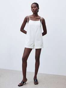Maija Women's Denim Overalls And Jumpsuit Casual Fitted Suspender Short Romper Blue Fall - White - View 6