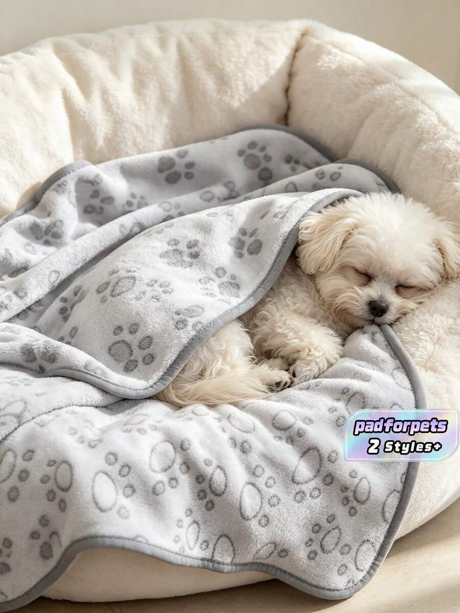 1PC Big Dog Blanket Washable Pet Bed Throw Soft Fleece Grey Pawprint Sofa Protector For Puppy Adult Small Large Dogs - Grey - View 1
