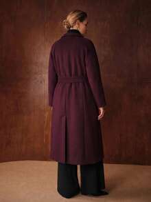 MOTF PREMIUM PLUS SIZE WOMEN'S WOOL BLEND MID-LENGTH OVERCOAT WITH BELT - Burgundy - View 4