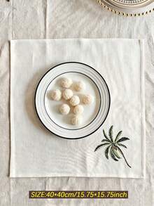 Cirelle 1/2/4 Pcs Embroidered Palm Tree Cloth Napkins, Off-White Dinner Napkins With Green Tropical Palm Embroidery, Washable Reusable Table Napkins For Dining Room Decor - Multicolor - View 7